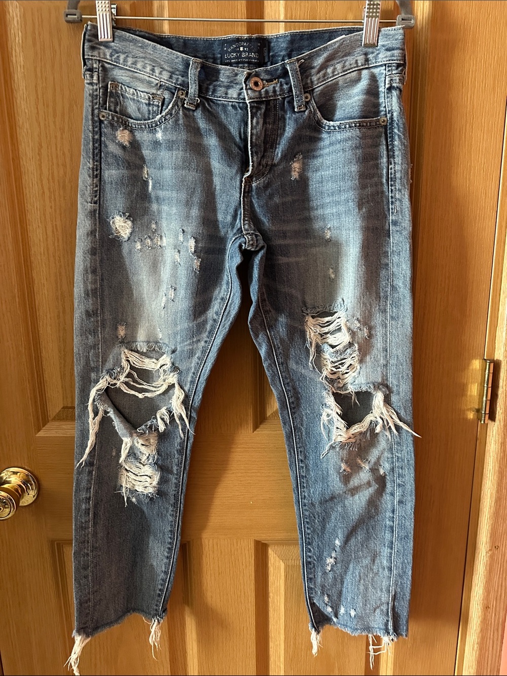Lucky Brand Medium Blue Distressed Slim Straight Jeans